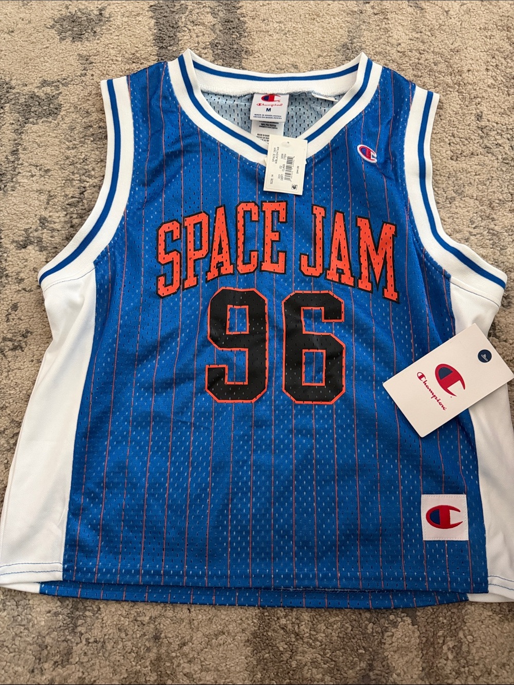 Champion Blue & White Space Jam '96 Basketball Jersey-Medium Kids